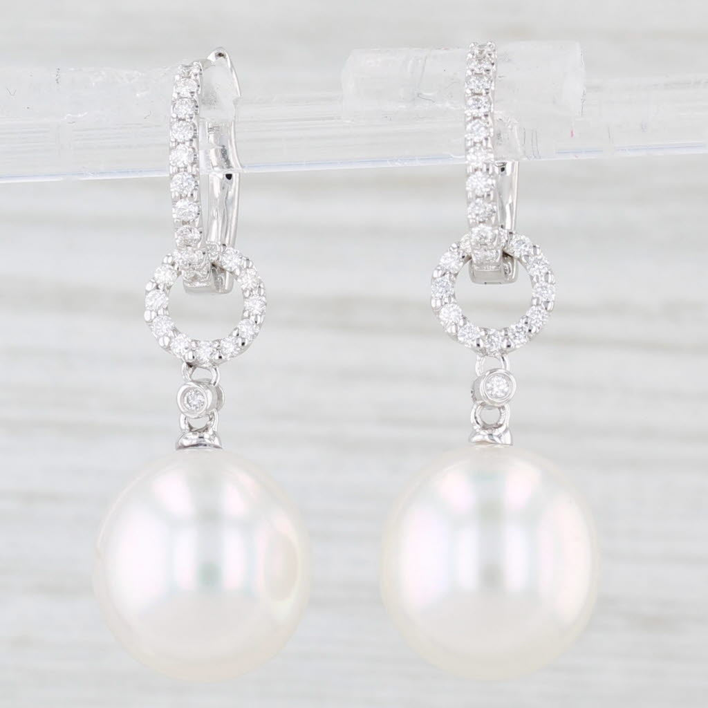 Light Gray James Allen South Sea Cultured Pearl Dangle Earrings 18k Gold 0.29ctw Diamond