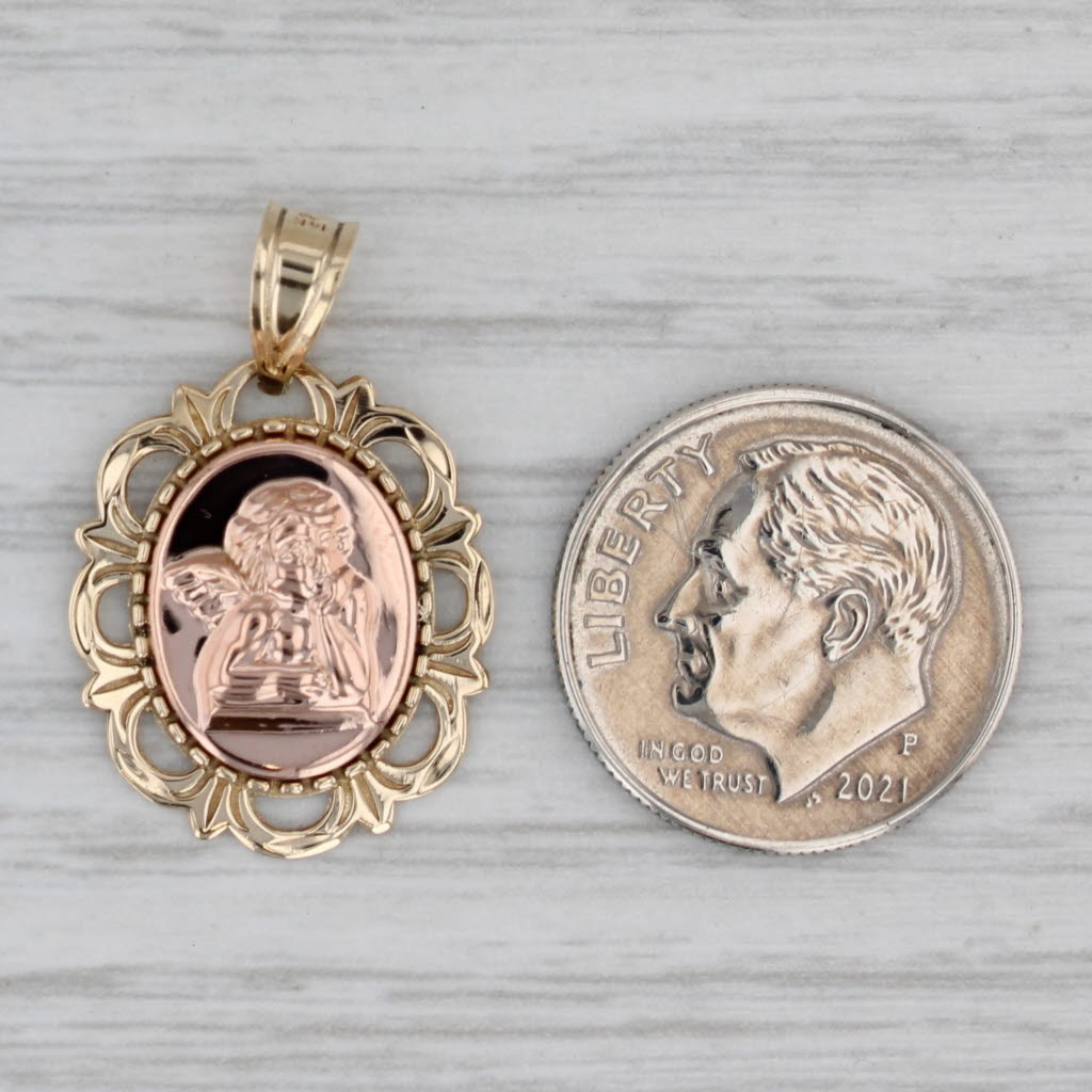 Gray Cherub Pendant 14k Rose Yellow Gold Guardian Angel