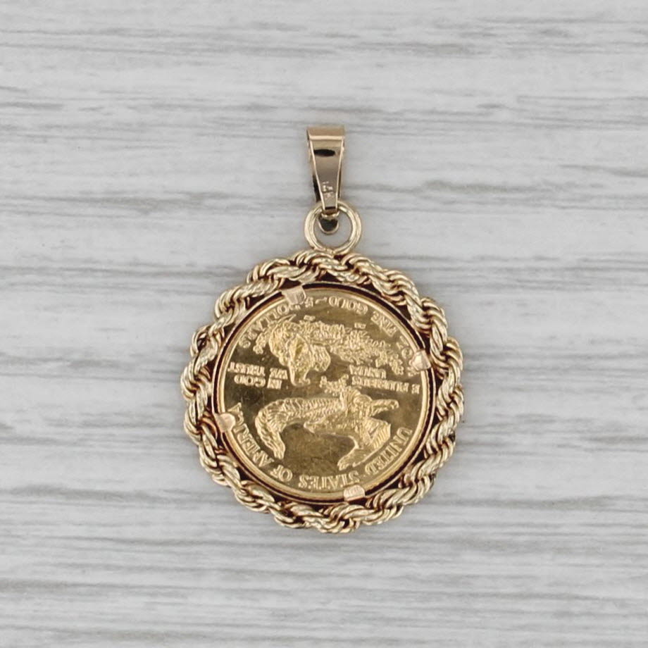 1989 1/10oz American Gold Eagle $5 Coin Pendant 14k 22k Gold Walking Liberty