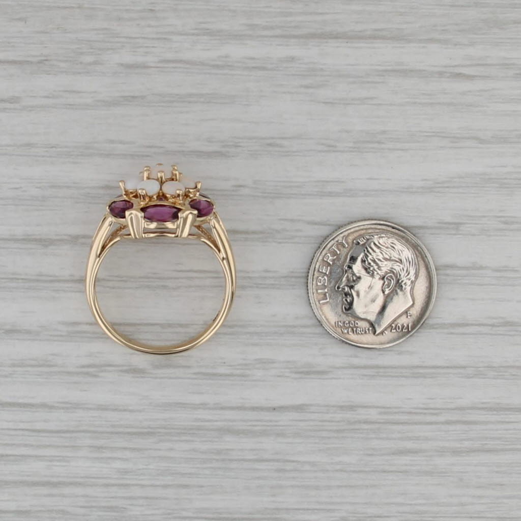 1.75ctw Garnet Opal Flower Cluster Ring 10k Yellow Gold Size 7.25