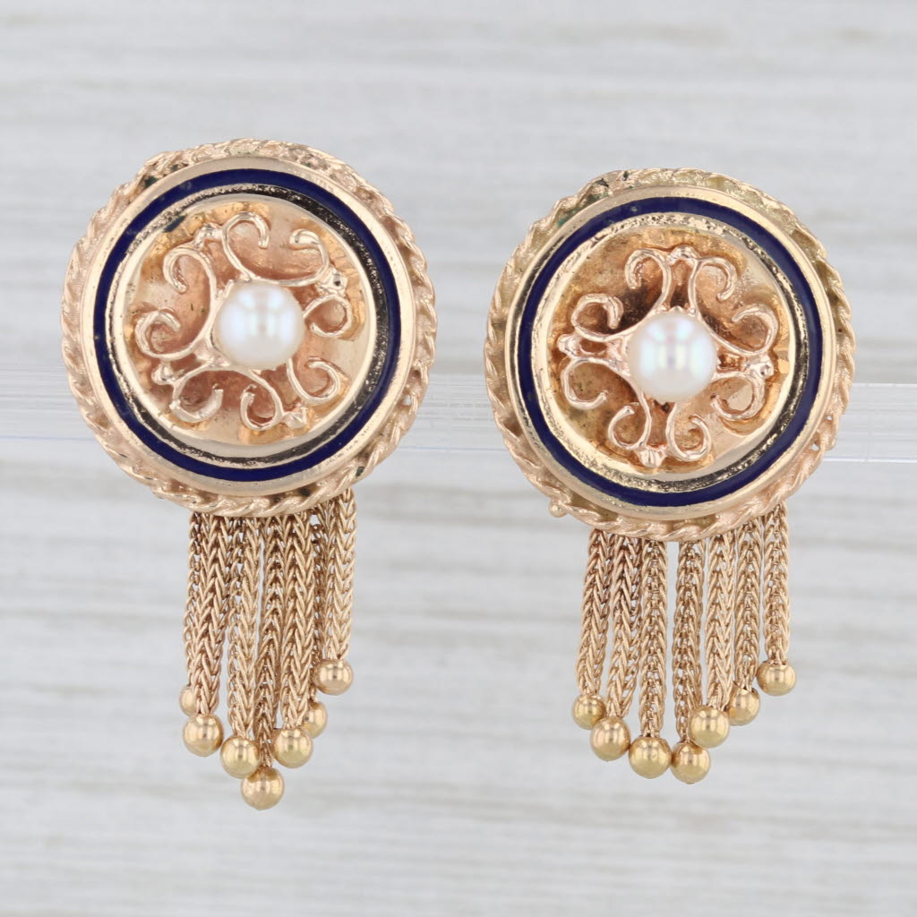 Light Gray Antique Cultured Pearl Circle Earrings 10k Yellow Gold Screw Back Non Pierced