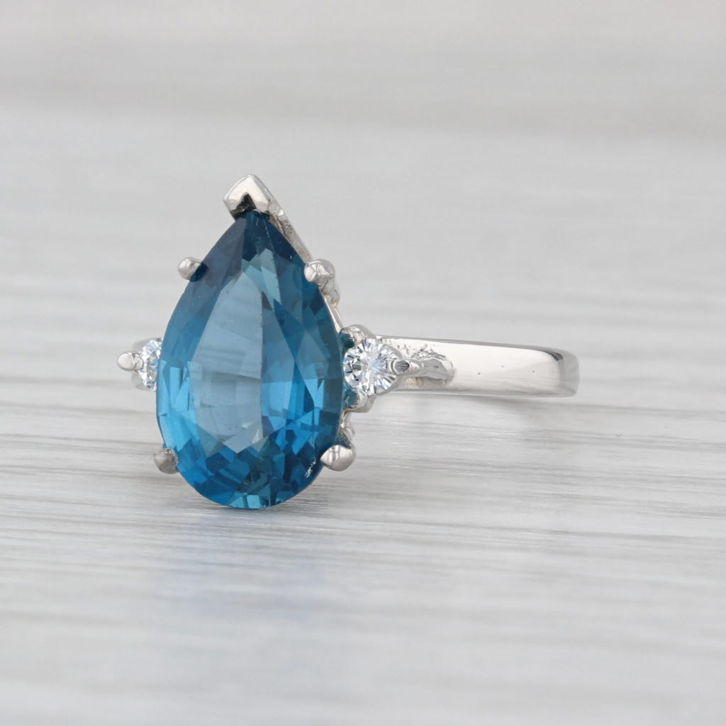 3.33ctw Pear Blue Topaz Diamond 18k White Gold Size 6.25 Teardrop Solitaire