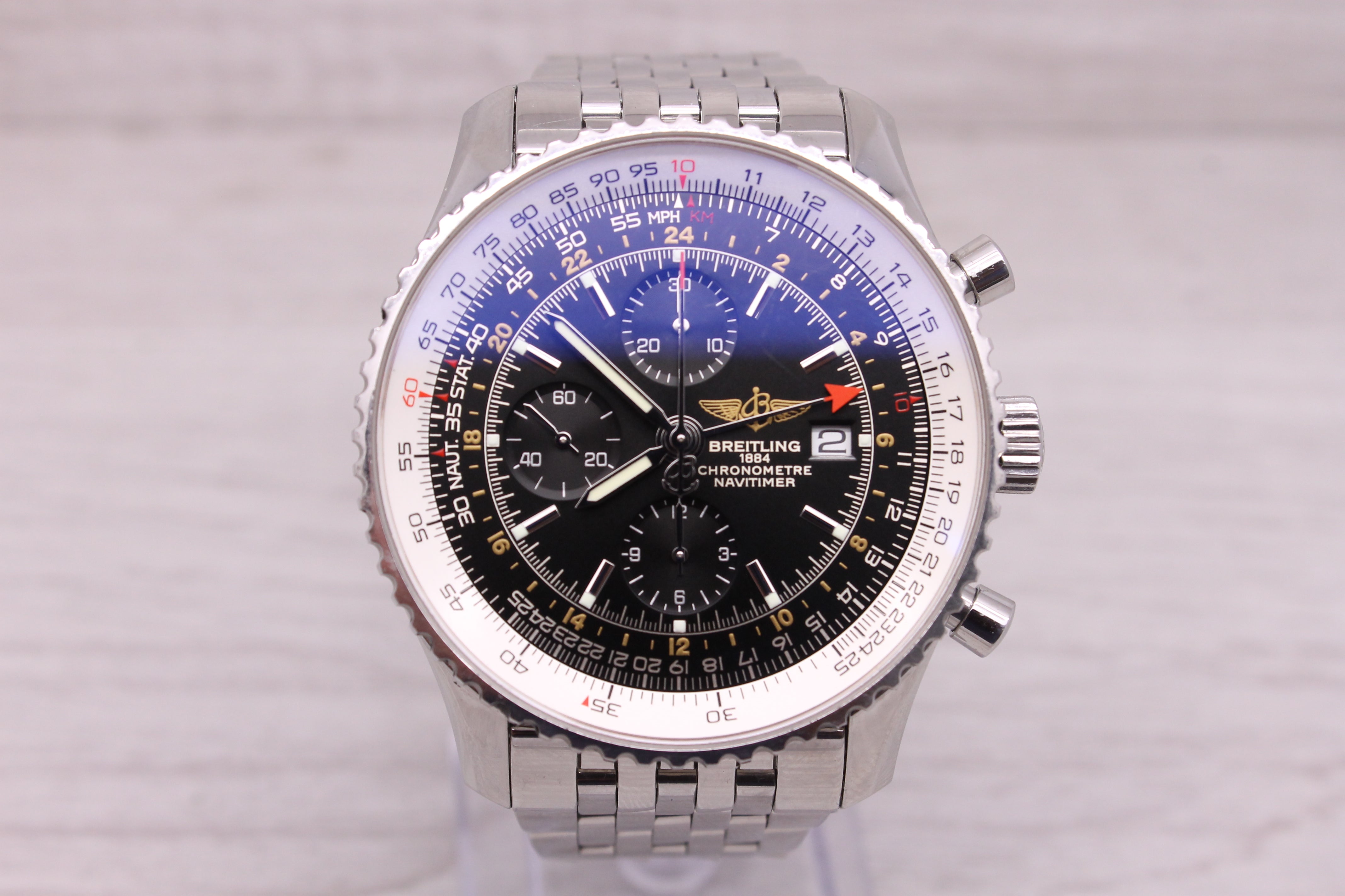 Gray Breitling Navitimer GMT Mens 46mm Steel Automatic Chronograph Watch A24322