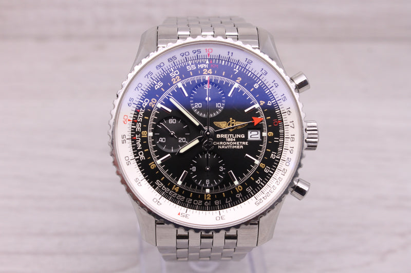 Breitling Navitimer GMT Mens 46mm Steel Automatic Chronograph Watch A24322