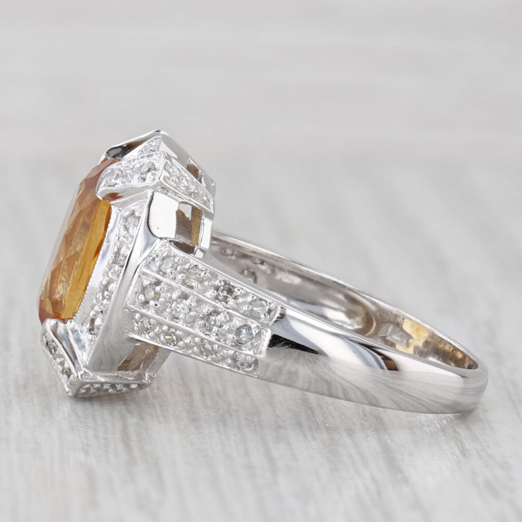 Light Gray 4.11ctw Citrine Diamond Halo Ring 14k White Gold Size 8.75 Cocktail