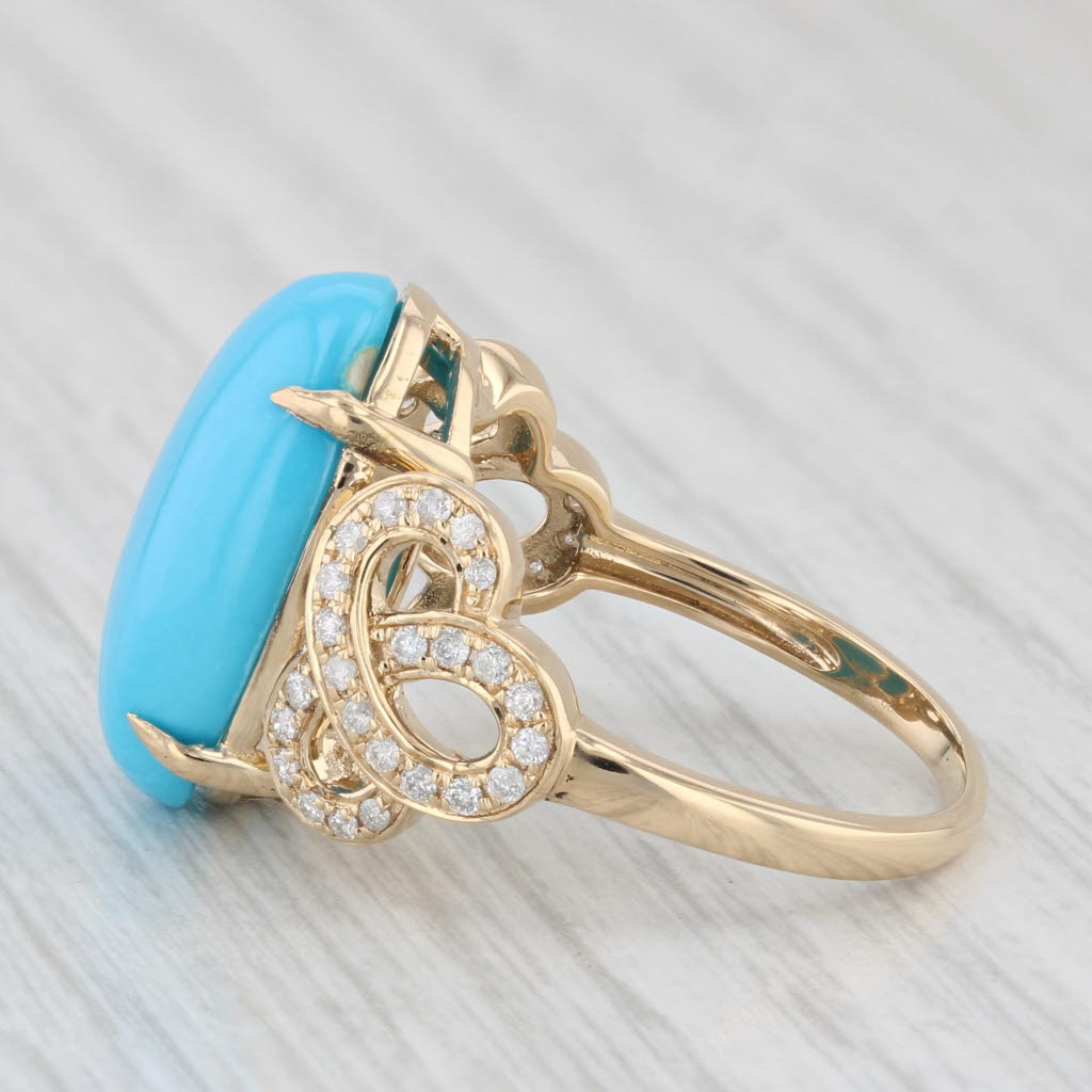 Light Gray Oval Cabochon Turquoise Diamond Ring 18k Yellow Gold Size 8.25