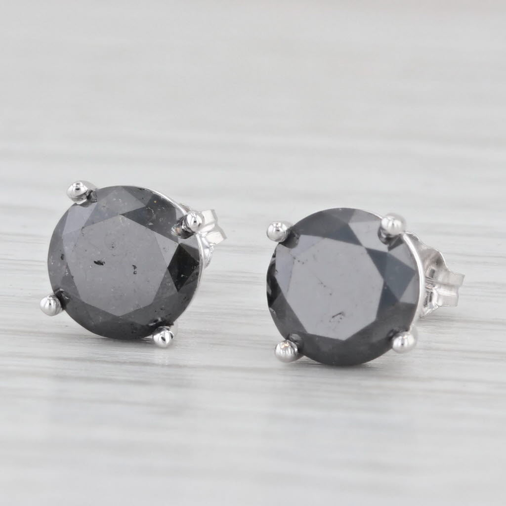 Light Gray New 3.45ctw Black Diamond Stud Earrings 14k White Gold Round Solitaires