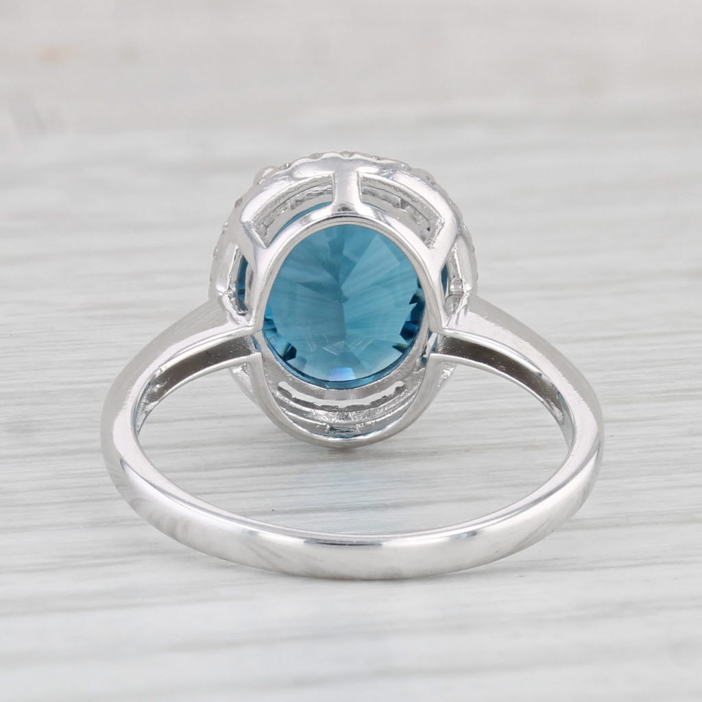 Light Gray 3.76ctw Oval London Blue Topaz Diamond Halo Ring 14k White Gold Sz 7 Engagement