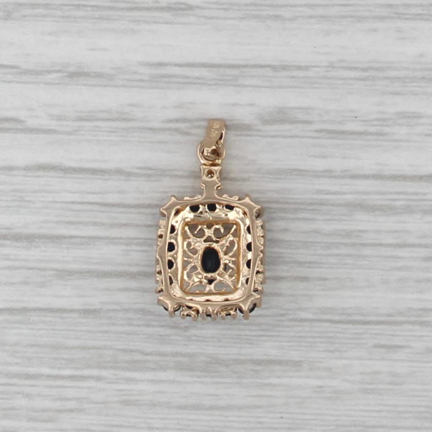 0.81ctw Sapphire Diamond Pendant 14k Yellow Gold Oval Halo Openwork Drop