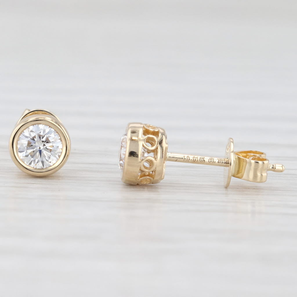 Light Gray New 0.56ctw Lab Grown Diamond Stud Earrings 14k Yellow Gold Round Solitaires