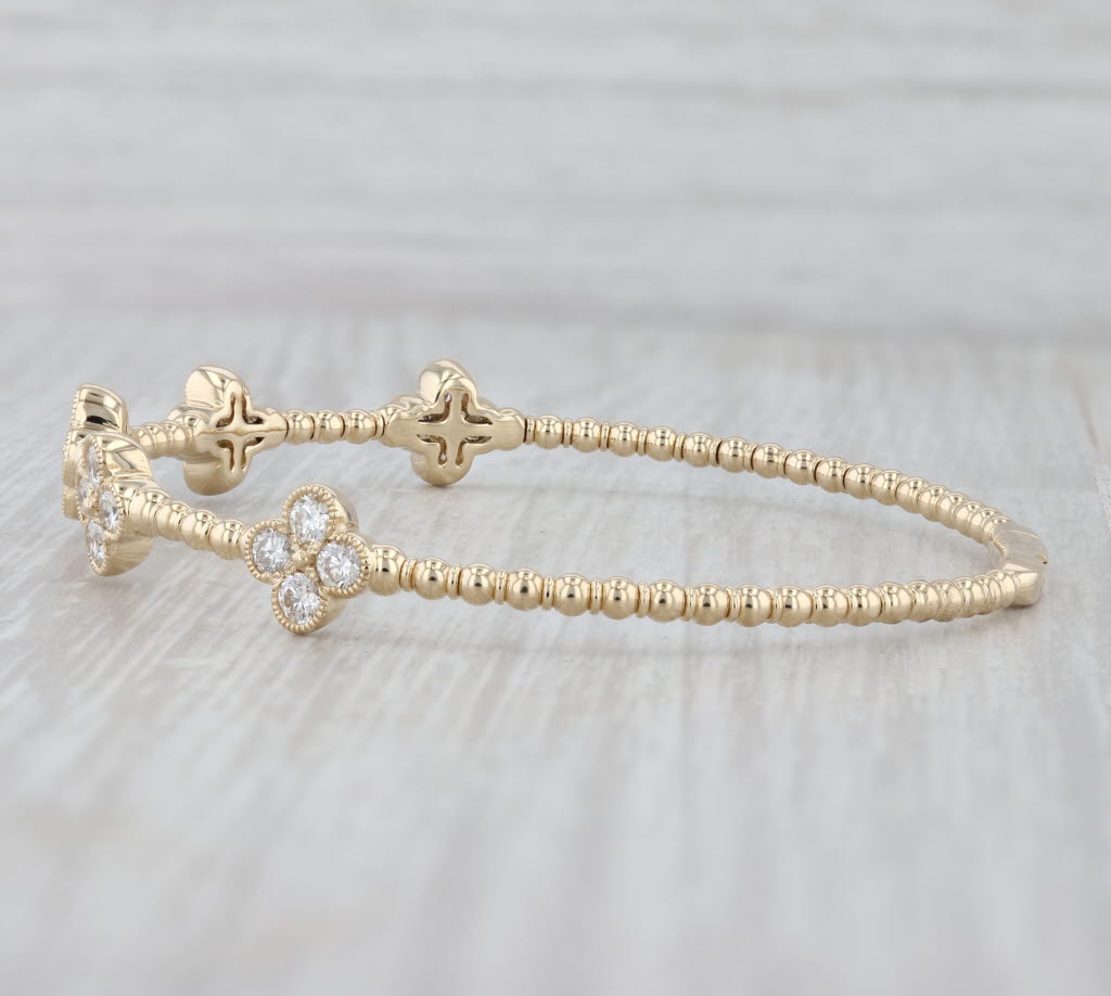 Gray New 1.45ctw Diamond Flowers Flexible Bead Bangle Bracelet 14k Yellow Gold 6.75"