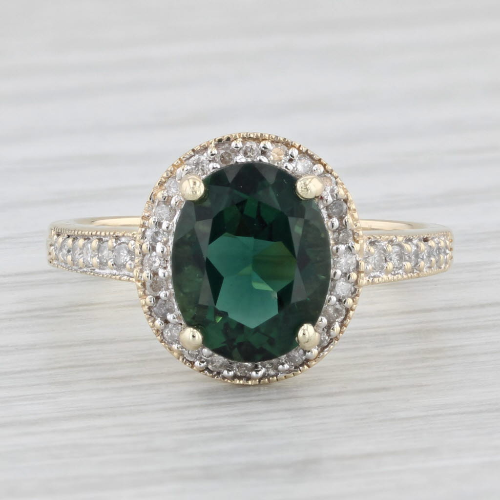 Light Gray 3.65ctw Lab Created Green Quartz Diamond Halo Ring 10k Yellow Gold Size 8