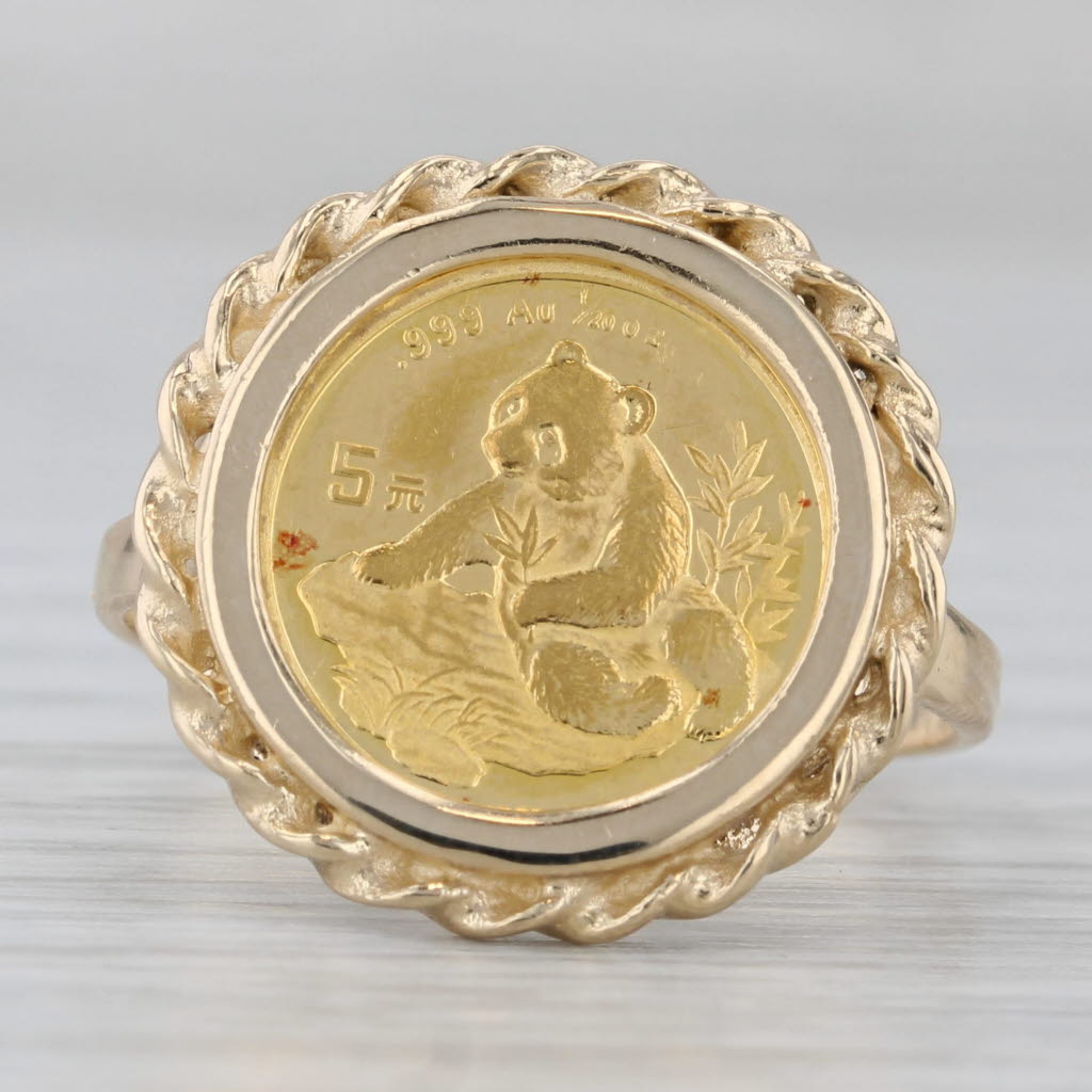 Gray 1998 5 Yuan Chinese Panda Coin Ring 14k Yellow Gold Size 9.75