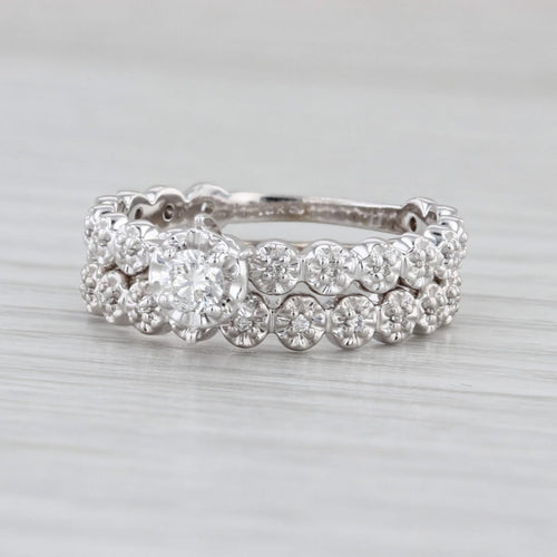 0.30ctw Diamond Engagement Ring Wedding Band Bridal Set 10k White Gold Size 6.75
