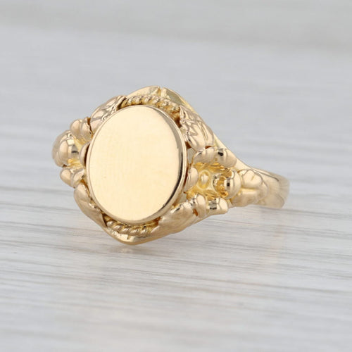 Vintage Floral Engravable Signet Ring 18k Yellow Gold Size 9.25
