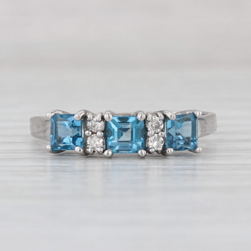 1.28ctw Blue Topaz Diamond 3-Stone Ring 14k White Gold Size 10