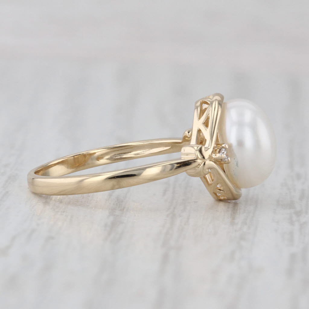 Freshwater Button Pearl Solitaire Ring 10k Yellow Gold Size 7