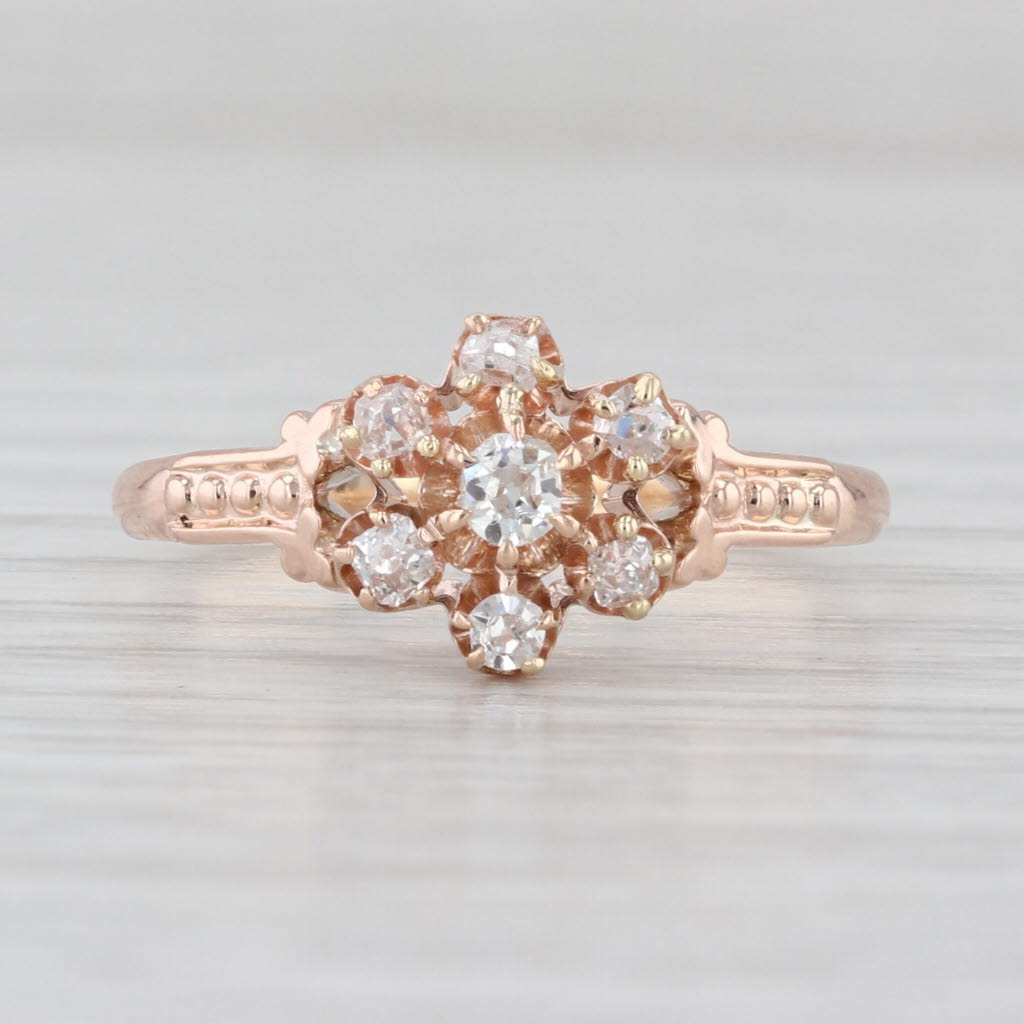 Antique Diamond Flower Ring 10k Rose Yellow Gold Size 7.25 Engagement Cluster