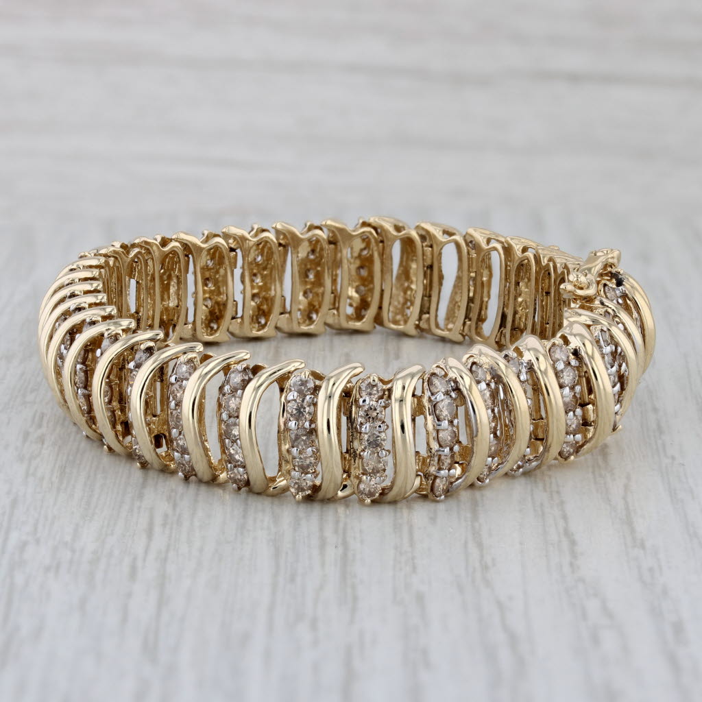 Gray 6.75ctw Diamond Scalloped Gold Bracelet 10k Yellow Gold 7" 12.2mm