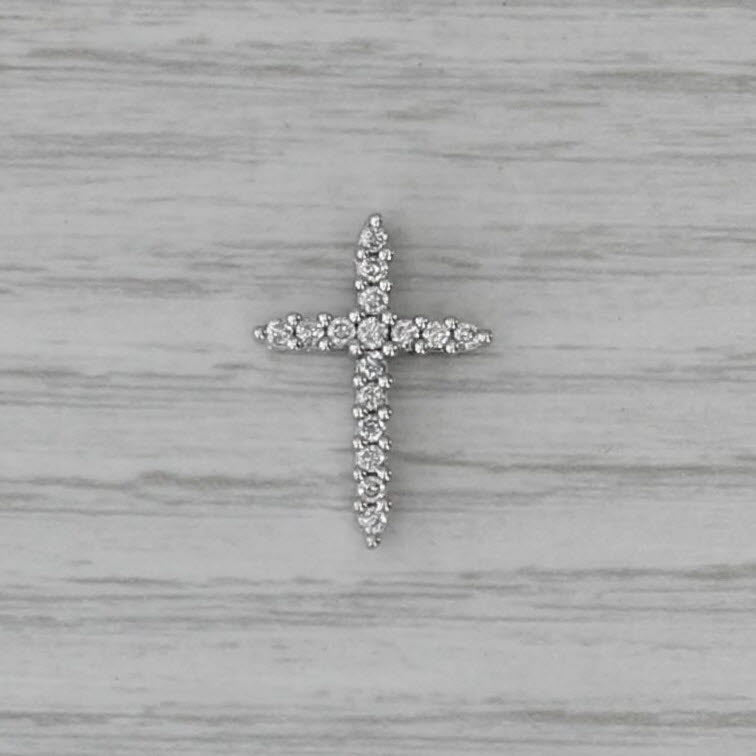 0.25ctw Diamond Cross Pendant 14k White Gold Floating Small Drop