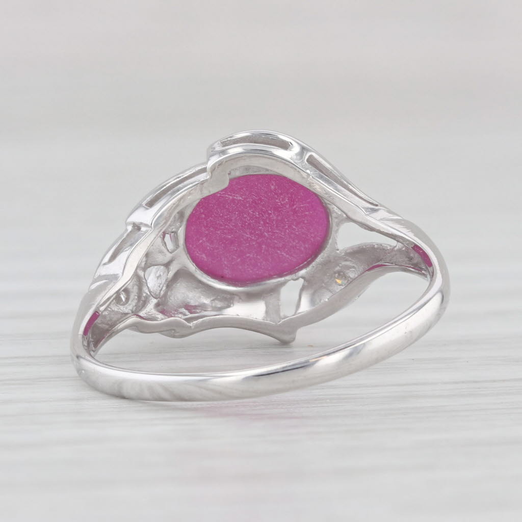 Light Gray Vintage Oval Cabochon Lab Created Star Ruby Diamond Ring 14k White Gold Size 7.5