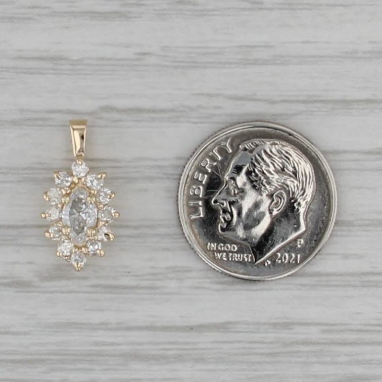 0.57ctw Diamond Marquise Halo Pendant 14k Yellow Gold Small Drop