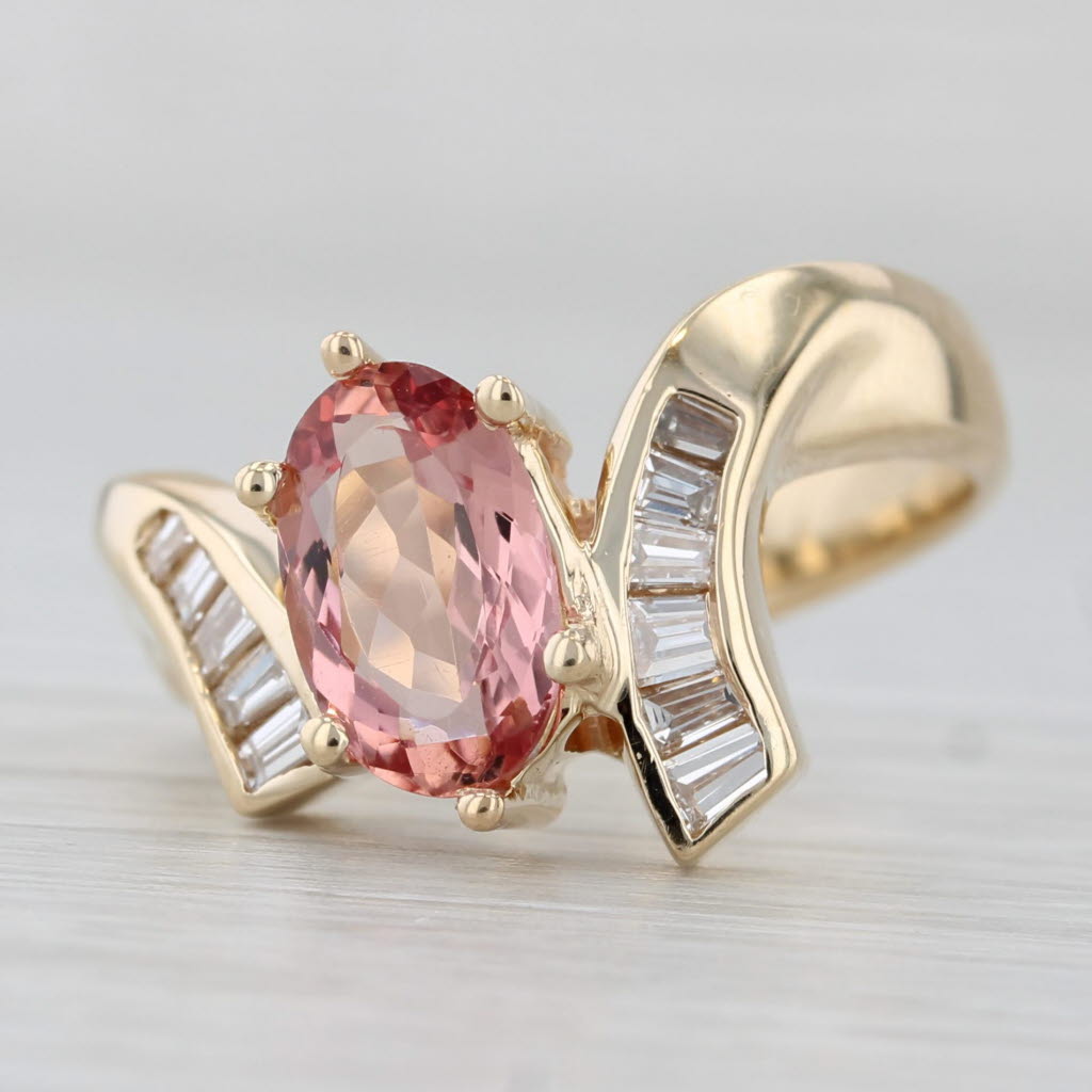 Light Gray 2ctw Imperial Pink Topaz Diamond Bypass Ring 14k Yellow Gold Size 7.75