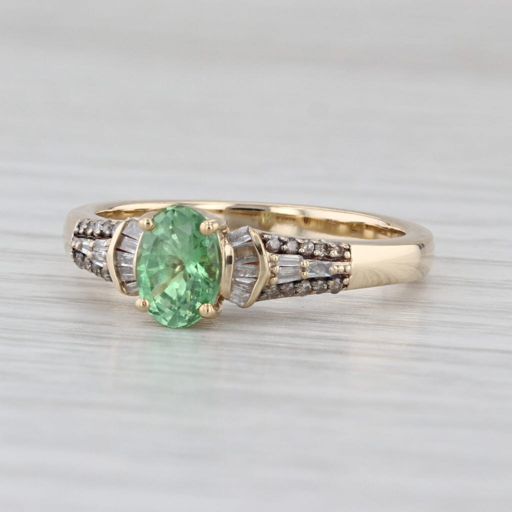 Luxoro 1.10ctw Grossular Green Garnet Diamond Ring 10k Yellow Gold Size 8