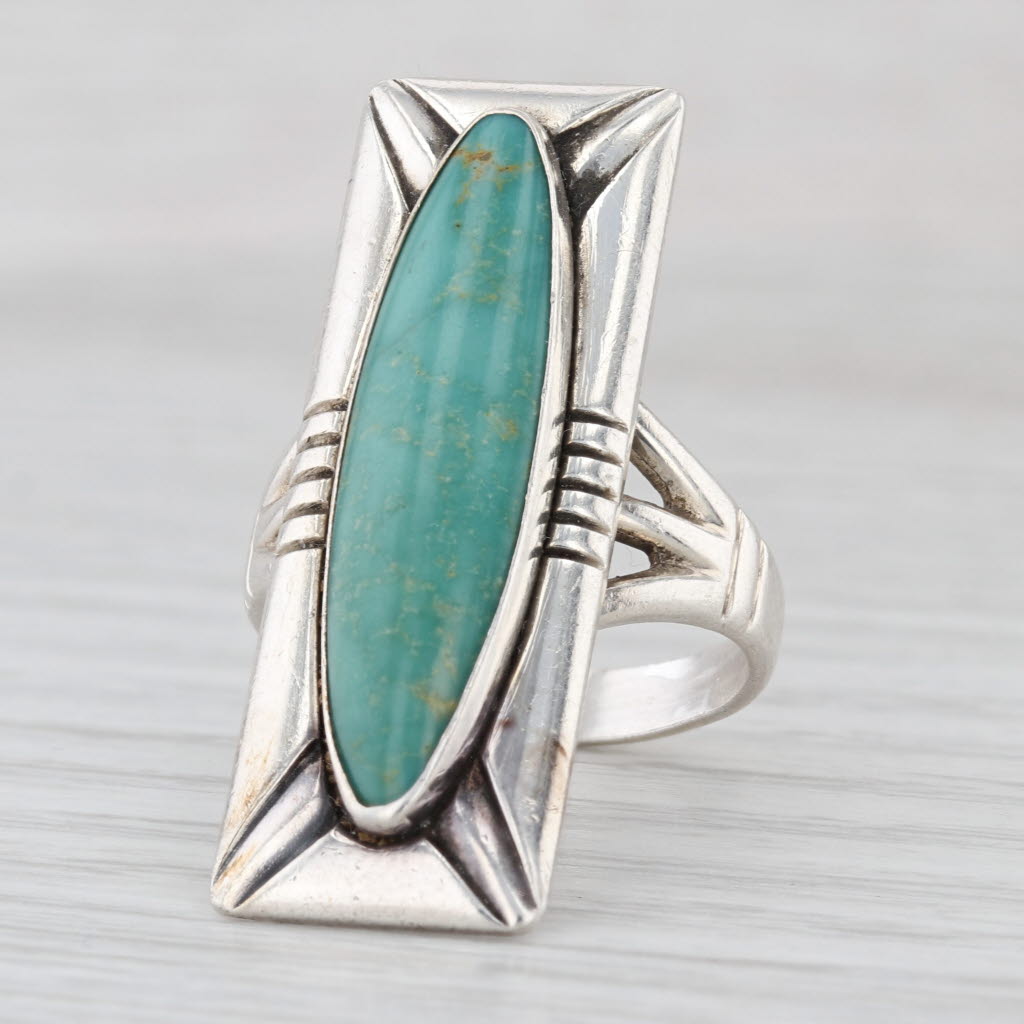 Vintage Turquoise Ring Sterling Silver Size 8 Bell Trading Native American