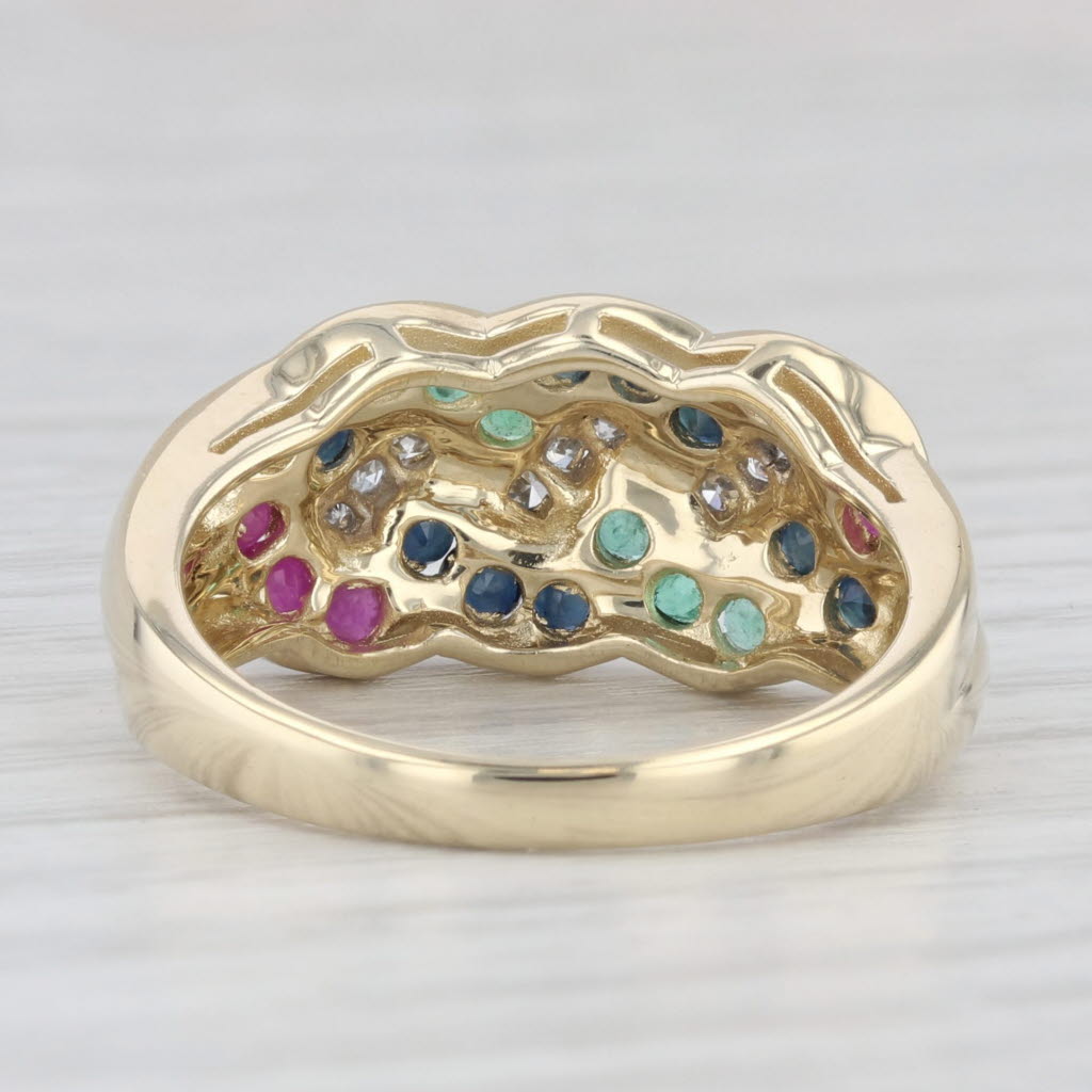 Light Gray 1.37ctw Woven Gemstone Ring 14k Gold Diamond Emerald Sapphire Lab Created Ruby