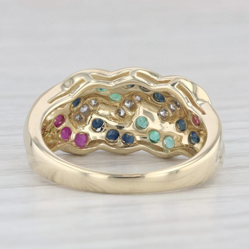 1.37ctw Woven Gemstone Ring 14k Gold Diamond Emerald Sapphire Lab Created Ruby