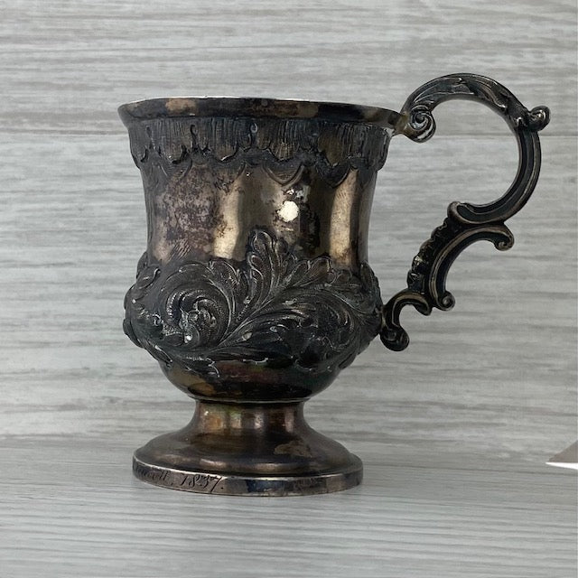 Ornate Floral Youth Cup Antique 1700s Sterling Silver London Hallmarks Engraved