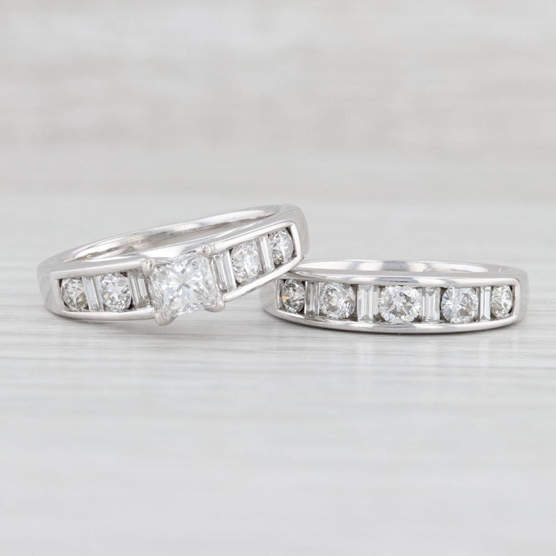 Light Gray 1.53ctw Princess Diamond Engagement Ring Wedding Band Set 14k Gold Size 7