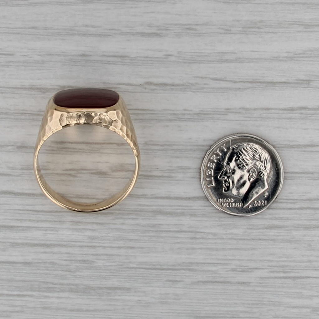 Sardonyx Carnelian Hammered Ring 10k Yellow Gold Size 10.75 Vintage Men's