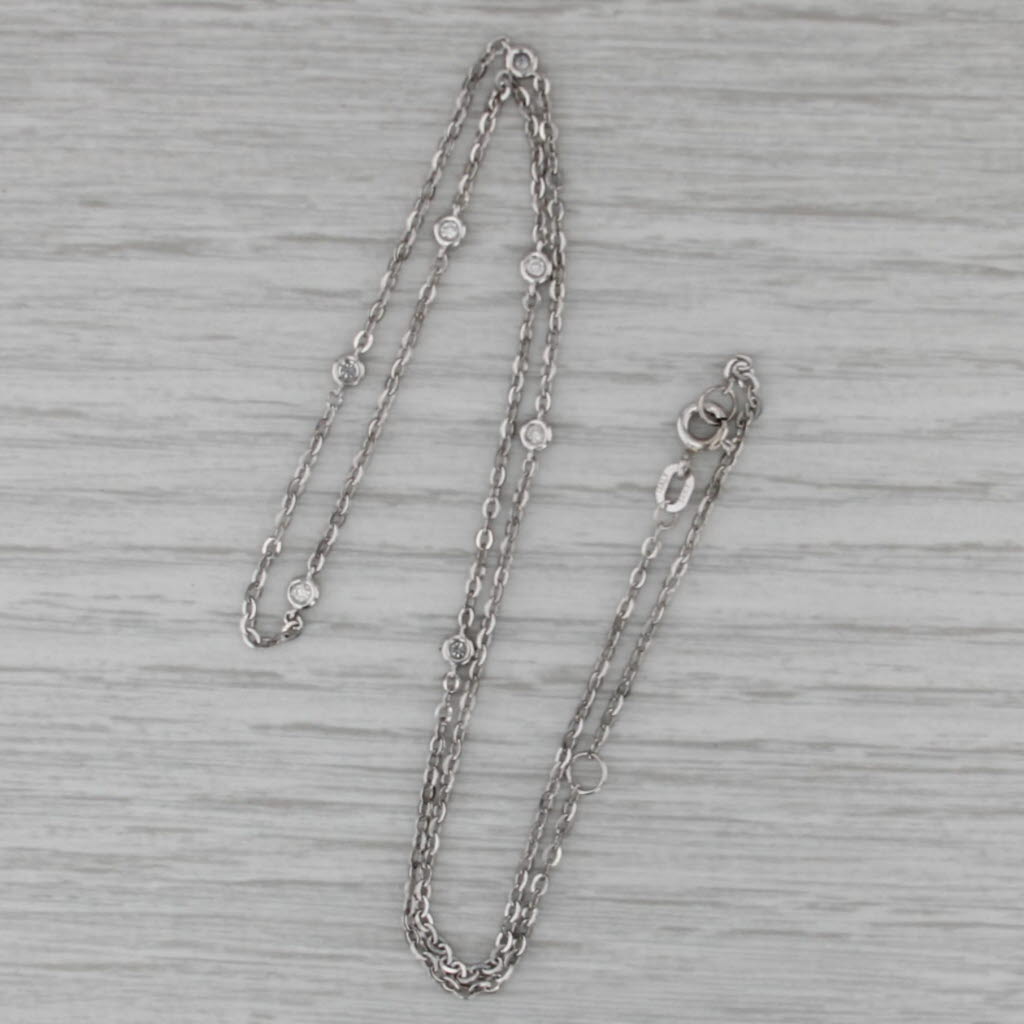 0.14ctw Diamonds by the Yard Station Necklace 14k White Gold Cable Chain 16" 18"