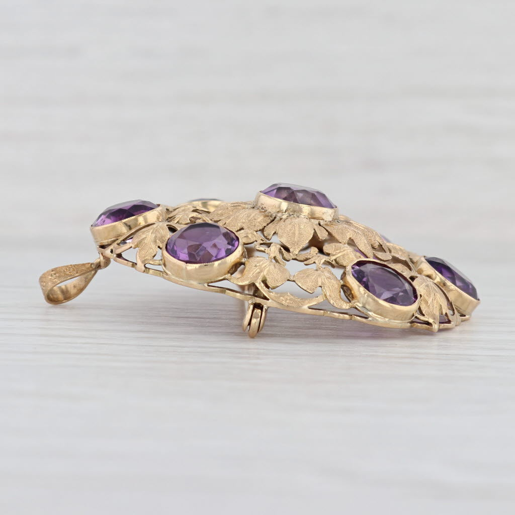 Light Gray 13ctw Amethyst Flower Pendant Brooch 18k Yellow Gold Large Flower Statement