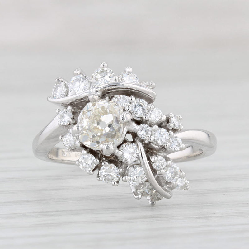 Light Gray Vintage 1.09ctw Diamond Ring 14k White Gold Size 7 Round Cluster