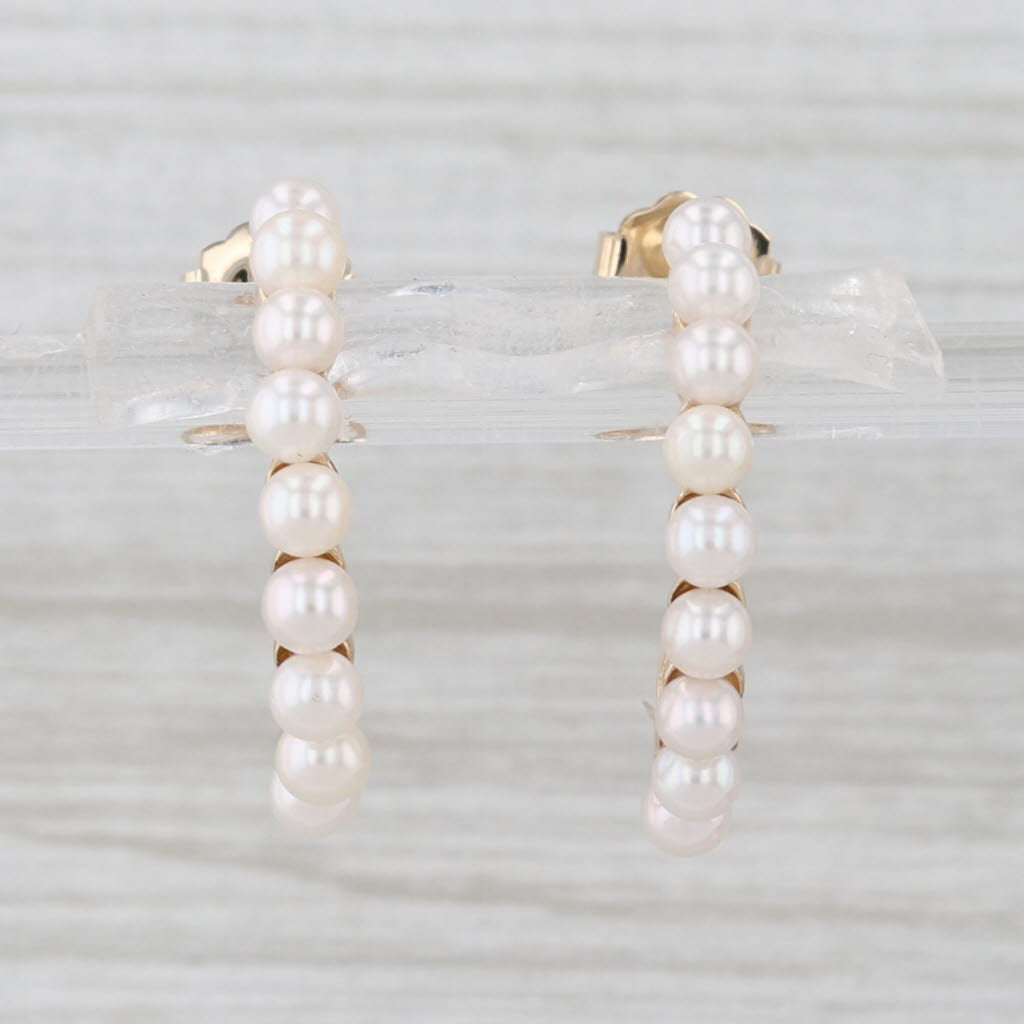 Cultured Pearl J-Hook Earrings 14k Yellow Gold Half Hoop Drops