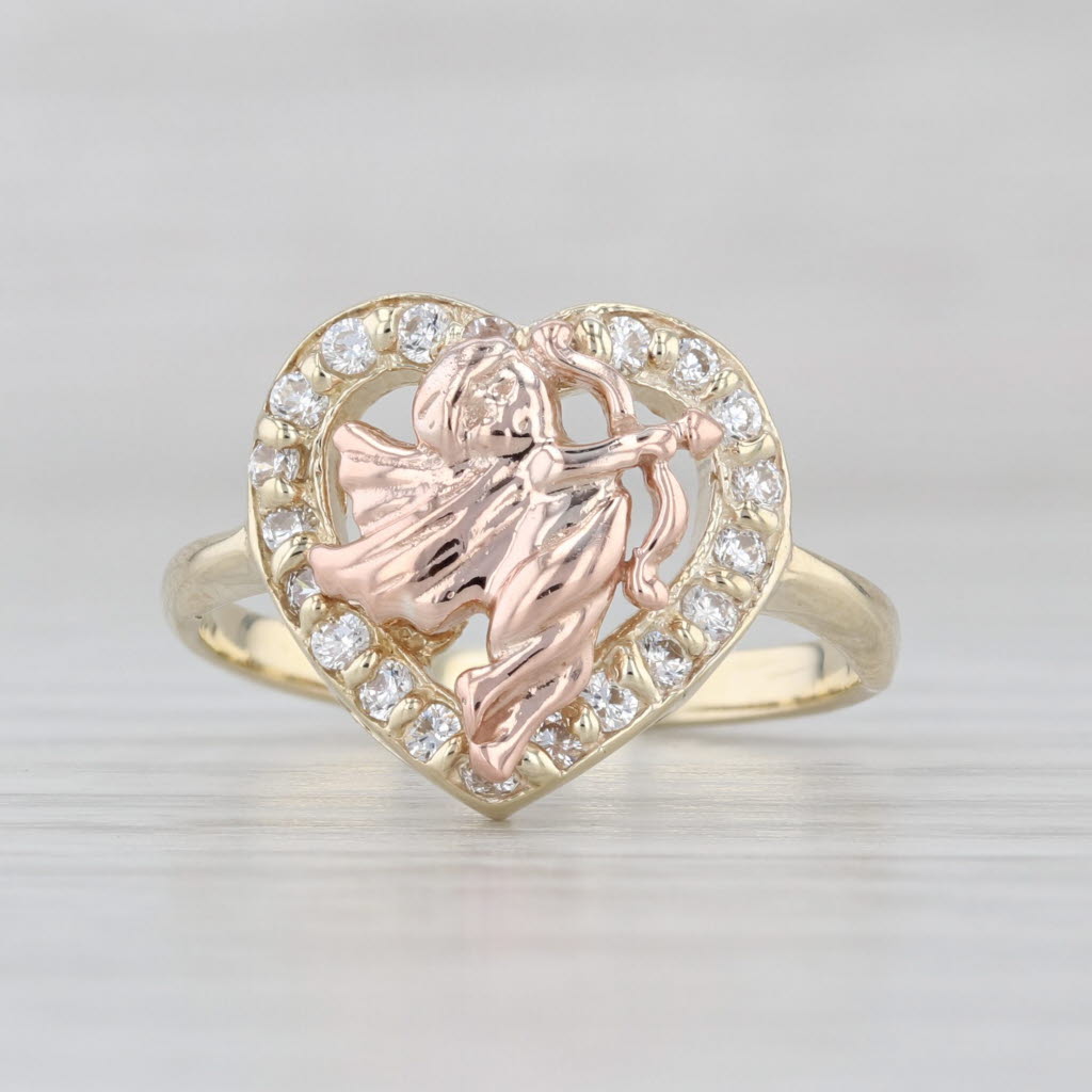 0.30ctw Cubic Zirconia Heart Cupid Ring 10k Yellow Rose Gold Size 6.75
