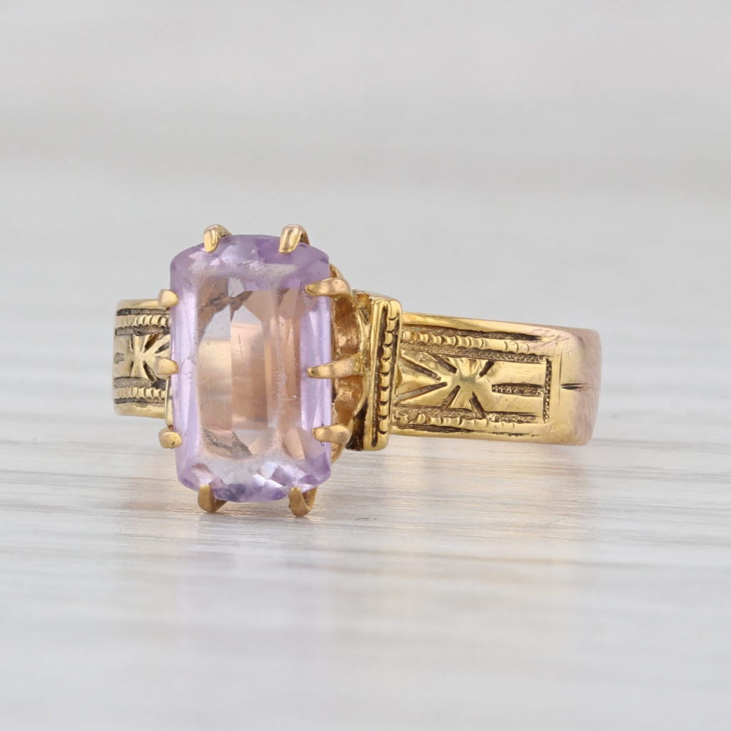 Antique 1.25ct Amethyst Solitaire Ring 10k Yellow Gold Ornate Size 5