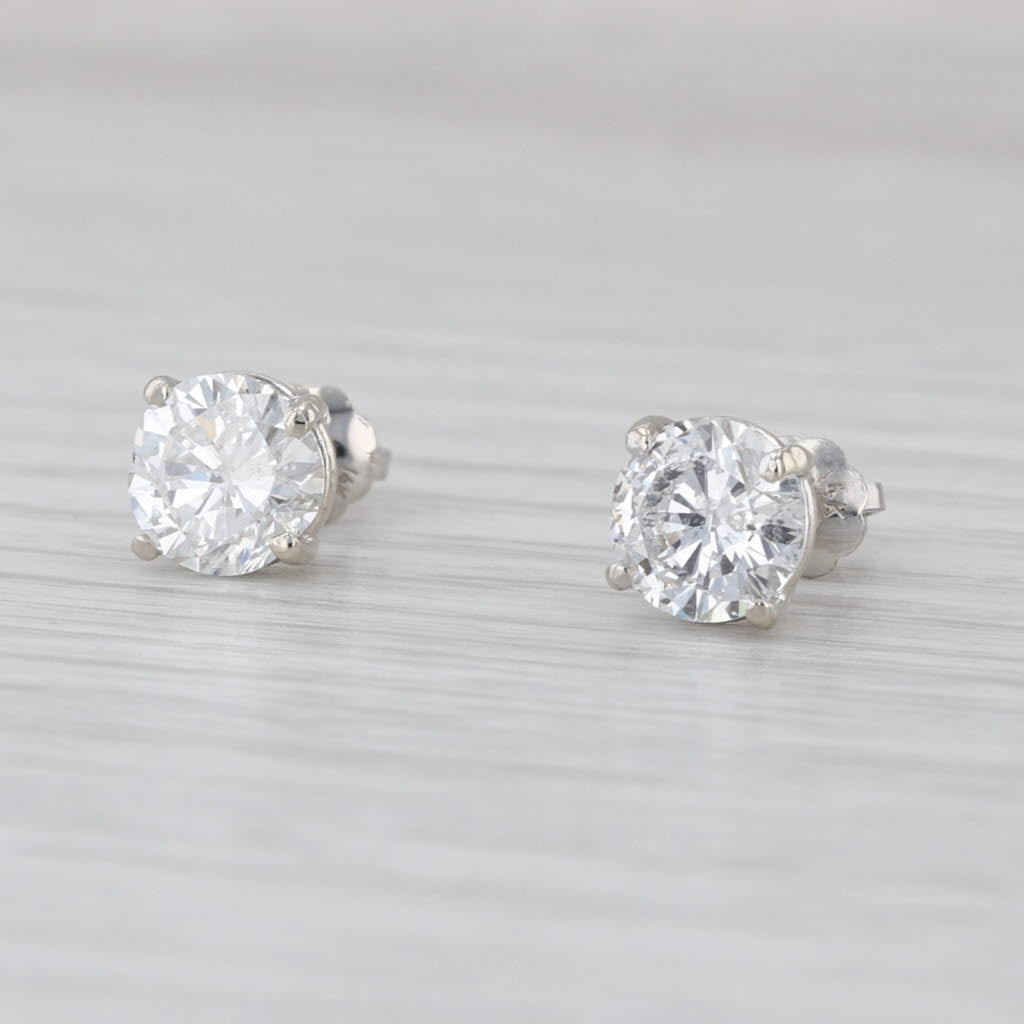 2.02ctw Diamond Stud Earrings 14k White Gold Round Solitaire Studs Screw Backs