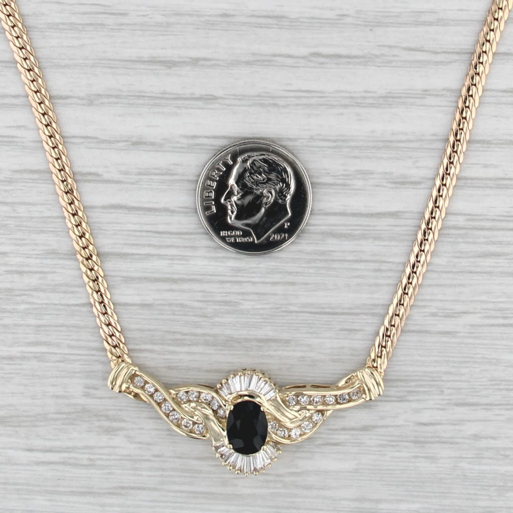 1.93ctw Blue Sapphire Diamond Necklace 14k Yellow Gold 17.75" Flat Curb Chain