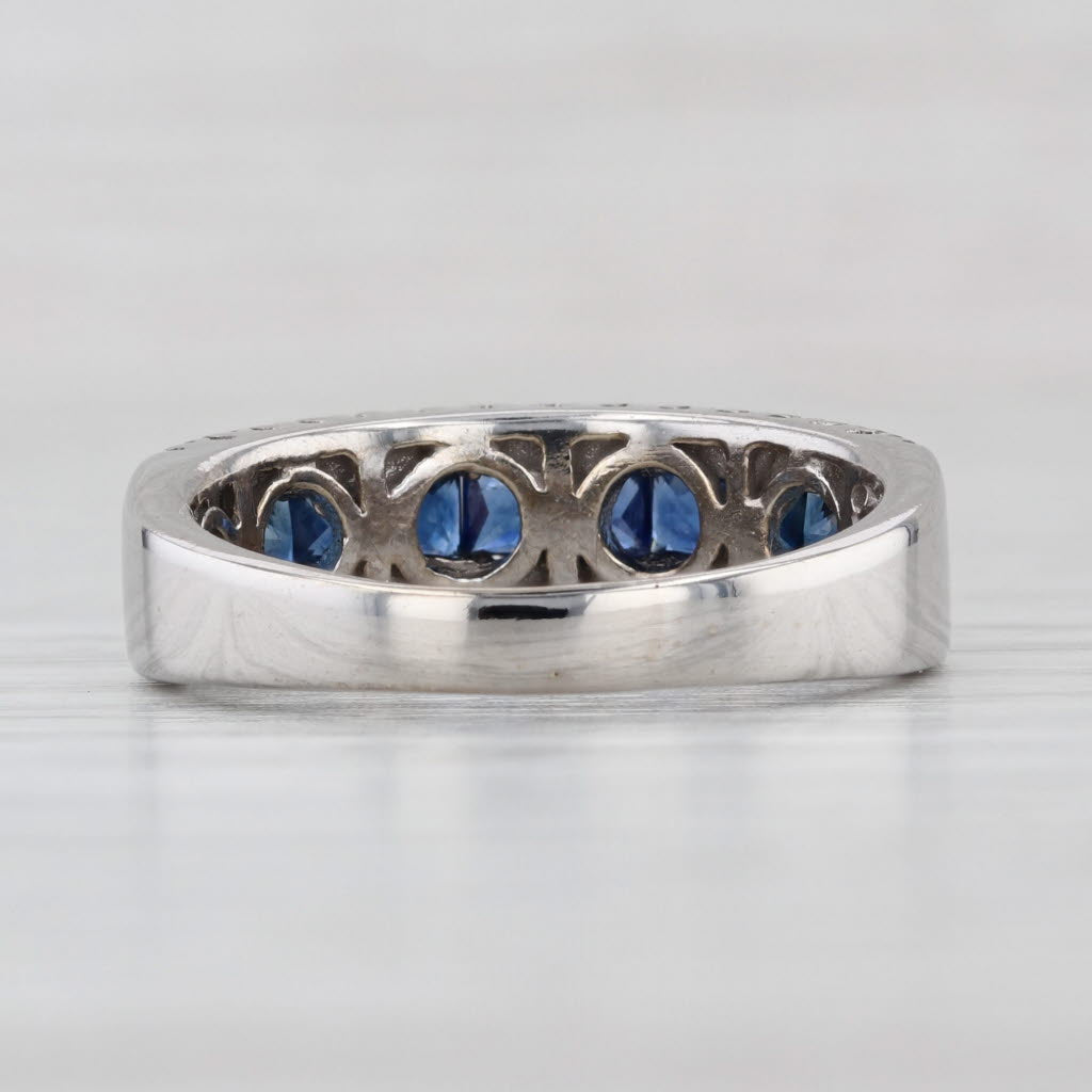 Effy 1.30ctw Blue Sapphire Diamond Ring 14k White Gold Wedding Band Size 8