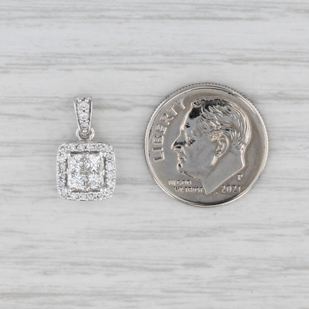 Light Gray 0.50ctw Princess Diamond Halo Pendant 14k White Gold Small Drop