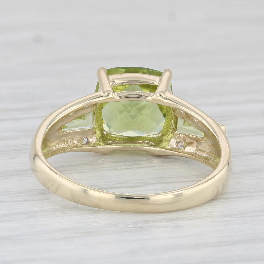 Light Gray 3.13ctw Cushion Green Peridot Diamond Ring 10k Yellow Gold Size 7.25