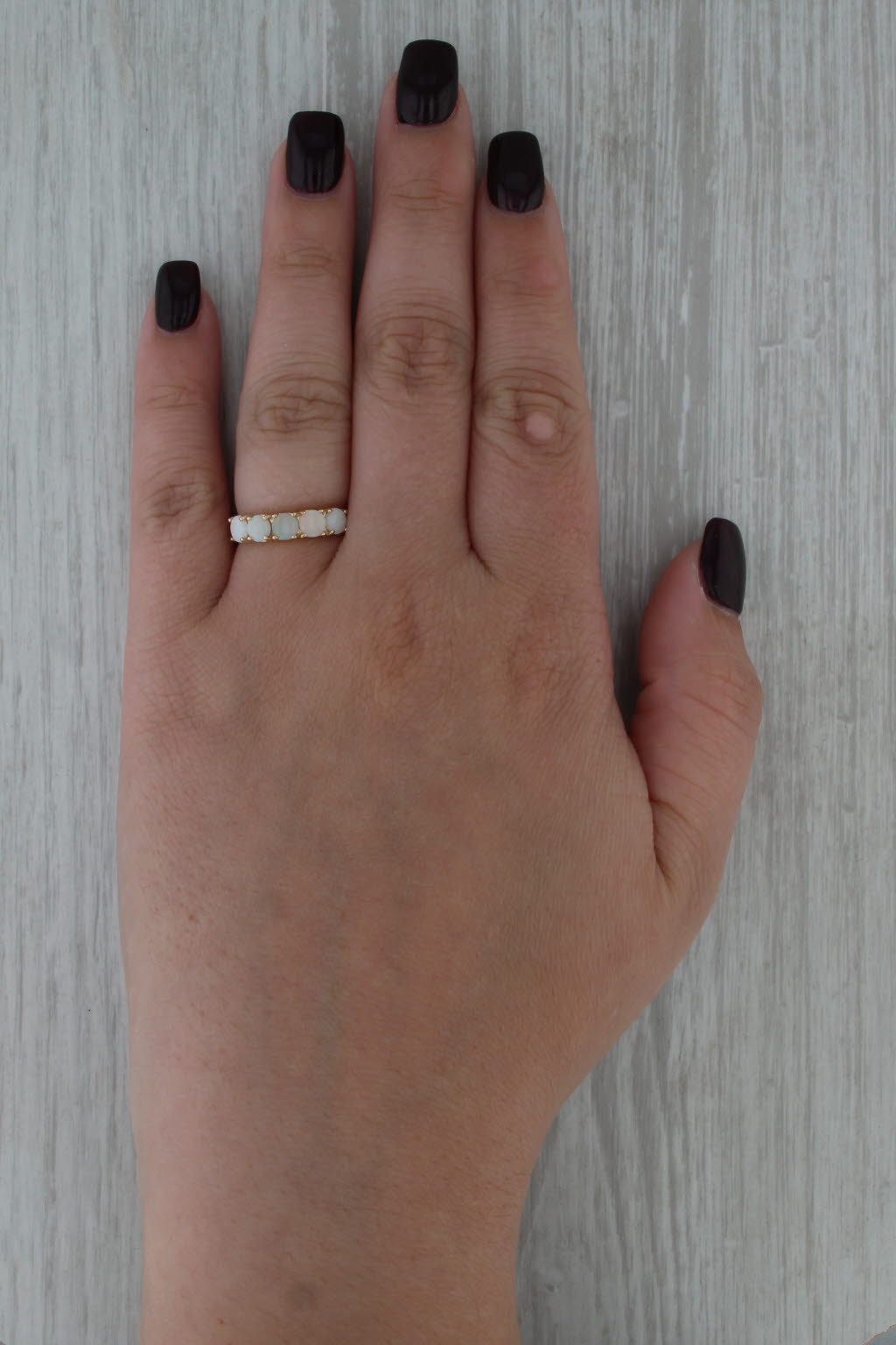 Opal Cabochon 5-Stone Stackable Ring 14k Yellow Gold Size 6.25
