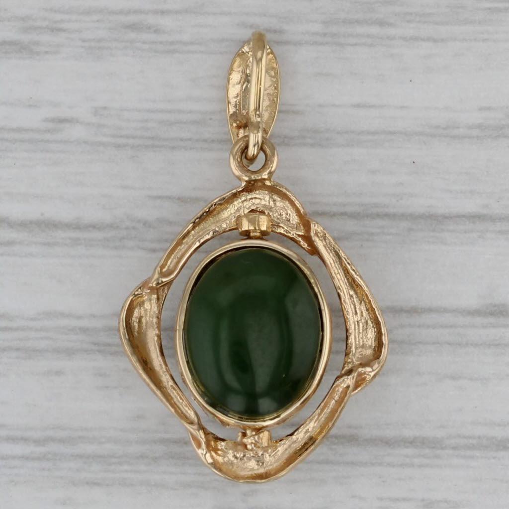 Dark Gray Reversible Nephrite Jade Ammolite Quartz Pendant 18k Yellow Gold Spins