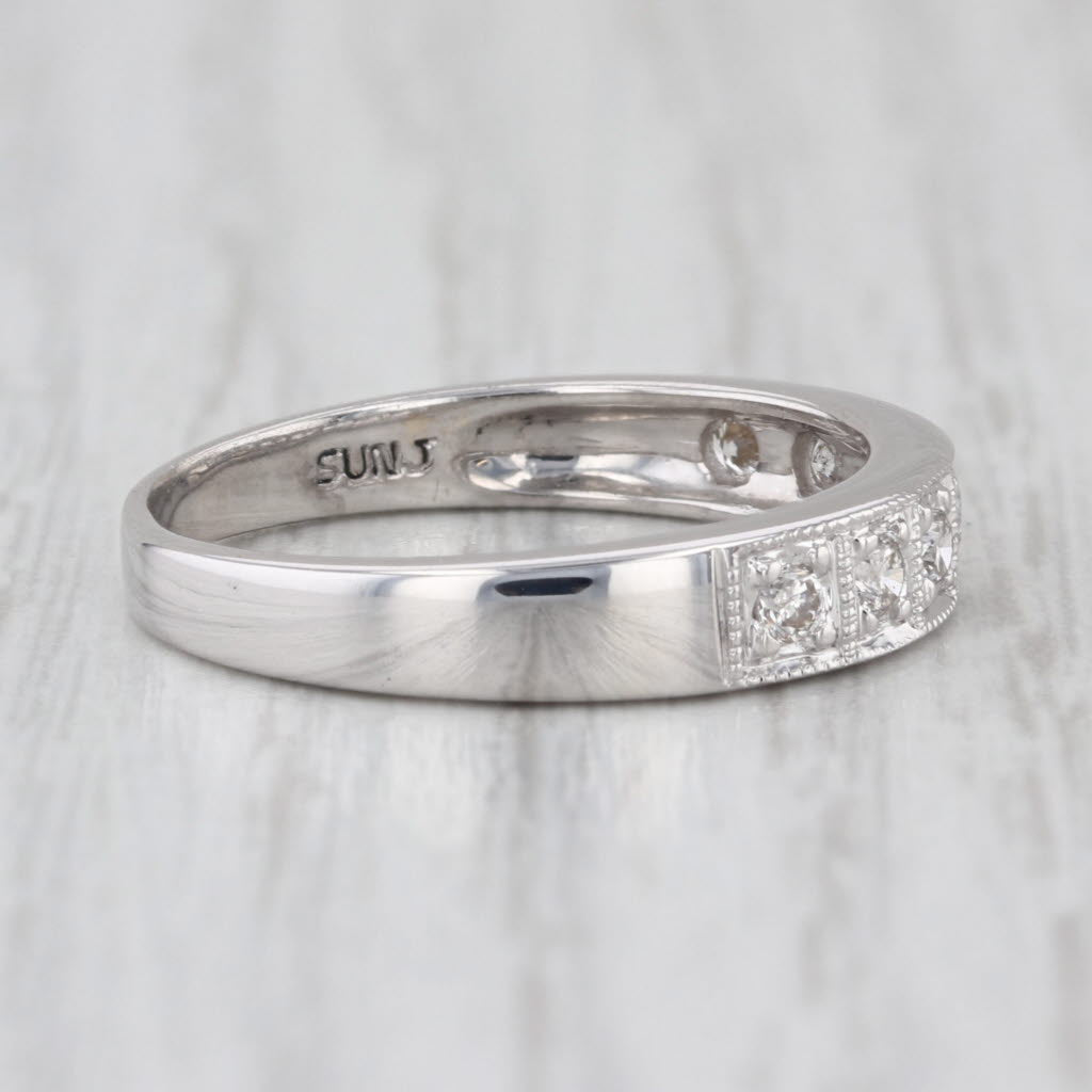 0.25ctw Diamond Wedding Band 18k White Gold Stackable Anniversary Ring Sunj