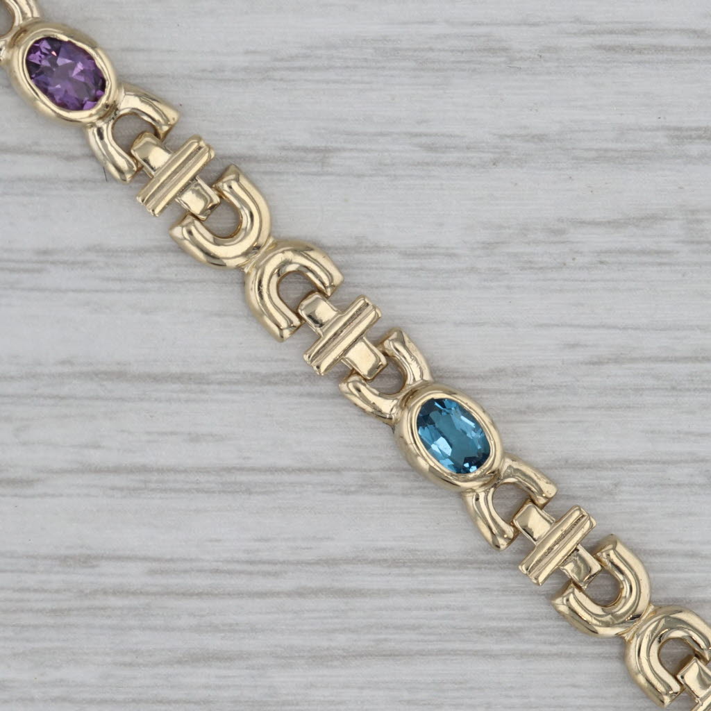 2.36ctw Gemstone Tennis Bracelet 14k Gold Citrine Amethyst Topaz Peridot Garnet