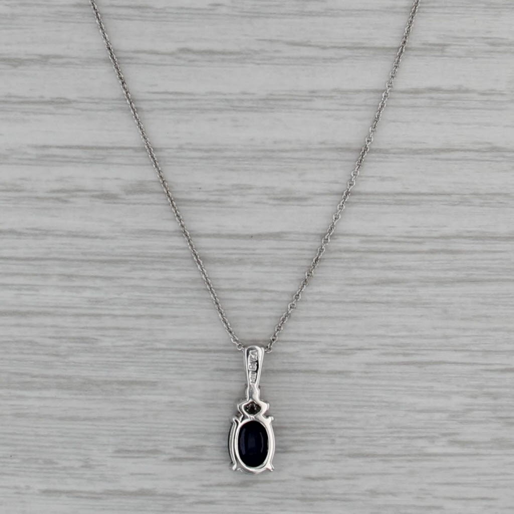 1.70ctw Blue Sapphire Diamond Pendant Necklace 14k White Gold 18" Cable Chain